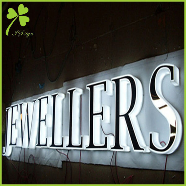 Painted stainless steel backlit letters white edge lit acrylic letters